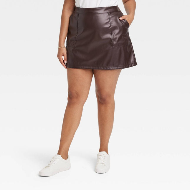 Women's Mini Faux Leather Skirt - A New Day™ Brown XXL