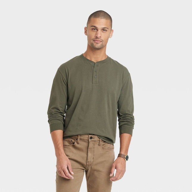 Men's Long Sleeve Henley Shirt - Goodfellow & Co™ Forest Green XXL