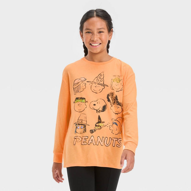 Girls' Long Sleeve Peanuts Oversized Graphic T-Shirt - art class™ Orange L
