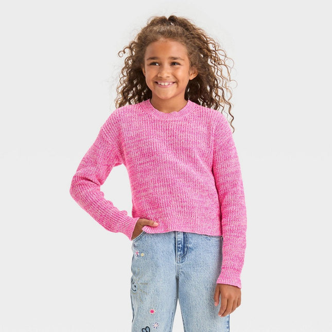Girls' Pullover Sweater - Cat & Jack™ Bright Pink L