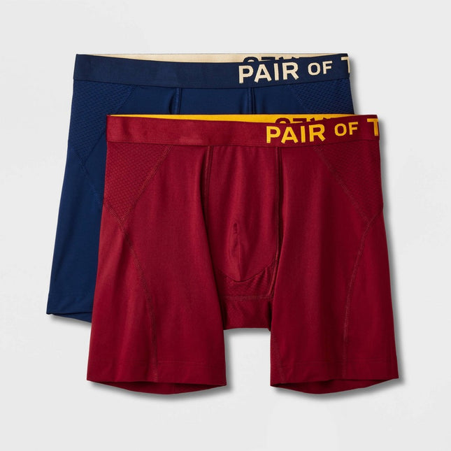 Pair of Thieves Men's SuperCool Long Leg Boxer Briefs 2pk - Red/Blue L: Moisture-Wicking, Anti-Odor, Supportive Fit