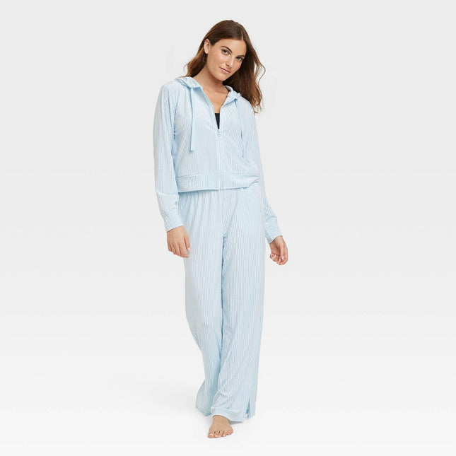 Women's Velvet Zip-Up Hooded Sweatshirt - Colsie™ Blue S
