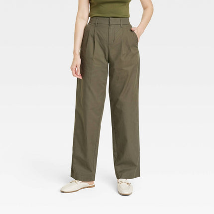 Women's High-Rise Pleat Front Straight Chino Pants - A New Day™ Olive 4
