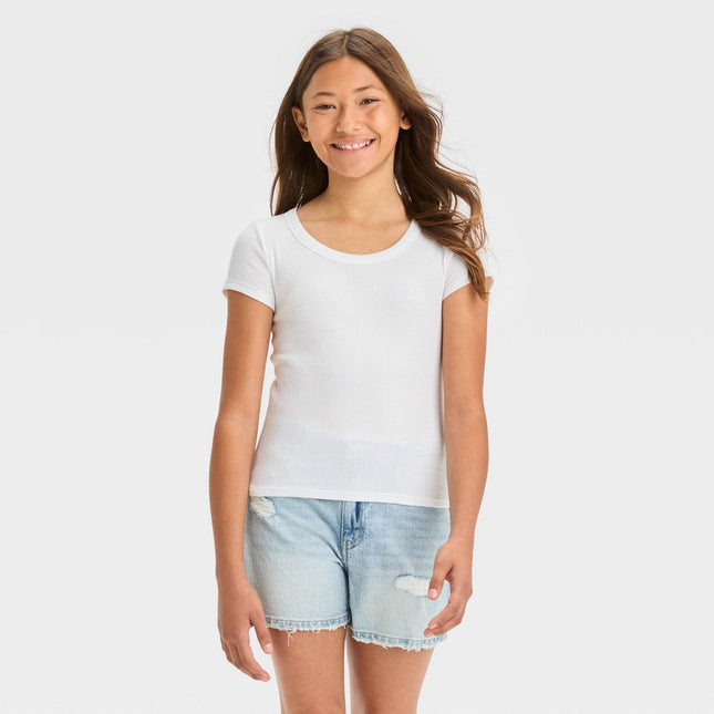 Girls' Scoop Neck Ribbed T-Shirt - art class™ White L