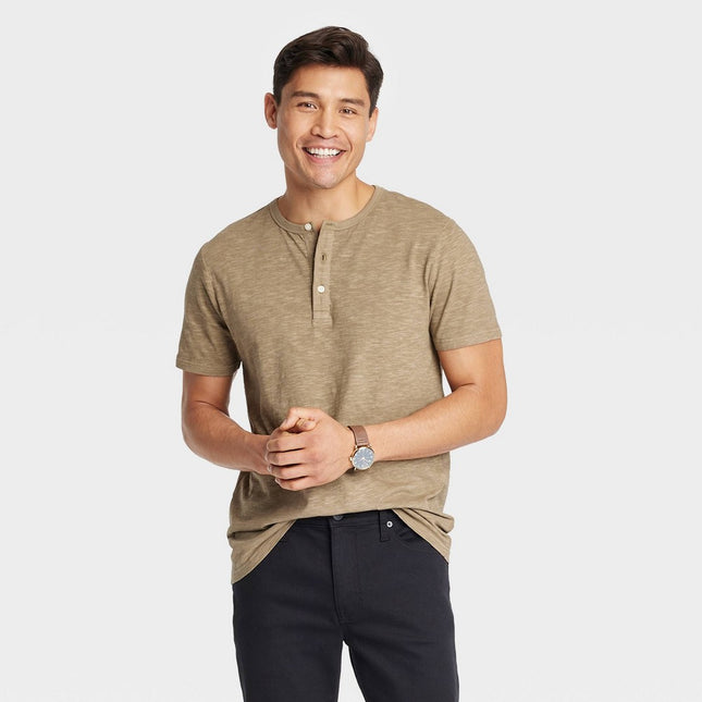 Men's Short Sleeve Henley Shirt - Goodfellow & Co™ Khaki S