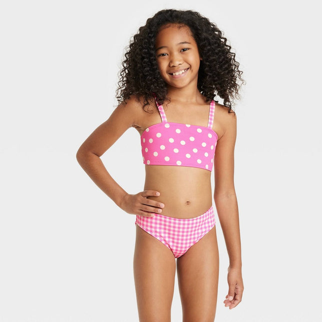 Girls' Gingham Spots Polka Dots Bikini Set - Cat & Jack™ Pink M