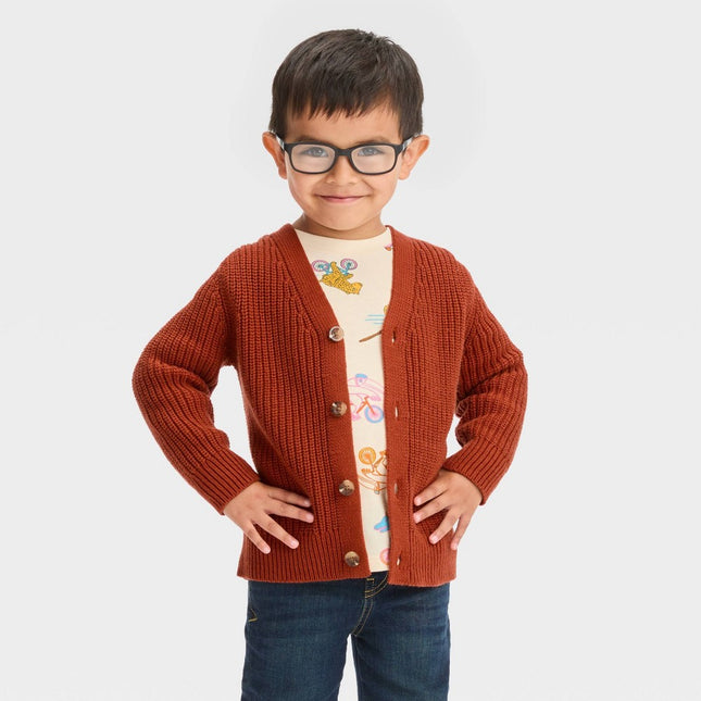 Toddler Boys' Cardigan Sweater - Cat & Jack™ Dark Orange 3T