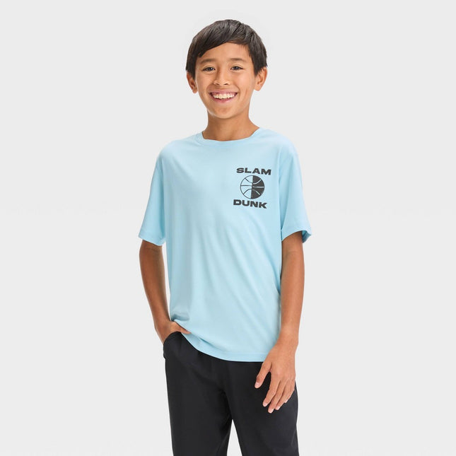 Boys' Short Sleeve 'Slam Dunk' Graphic T-Shirt - All in Motion™ Light Blue S