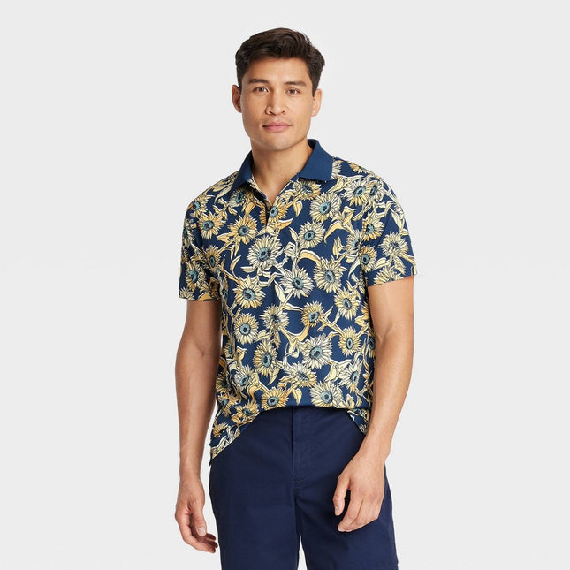 Men's Regular Fit Short Sleeve Performance Polo Shirt - Goodfellow & Co™ Blue/Floral Print M