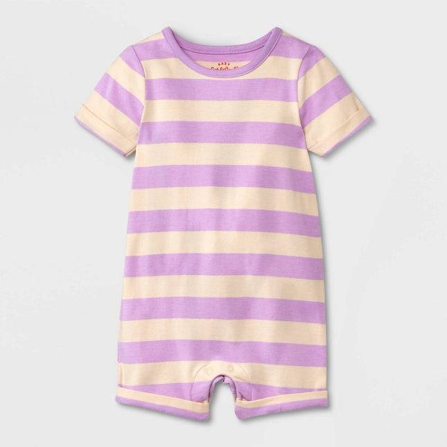 Baby Striped Short Sleeve Romper - Cat & Jack™ Purple 3-6M