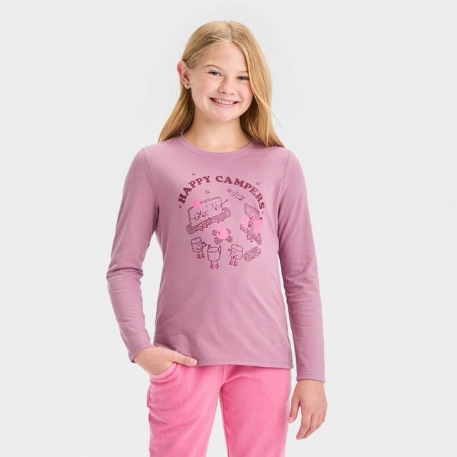 Girls' Long Sleeve 'Happy Campers' Graphic T-Shirt - Cat & Jack™ Plum Purple XS
