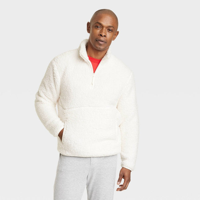 Men's Faux Shearling Matching Family Half Zip-Up Sweatshirt - Wondershop™ White XXL