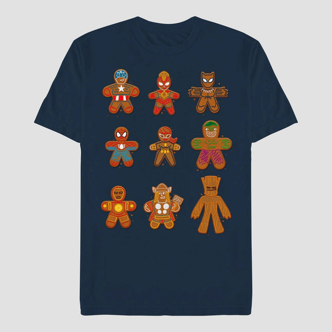 Men's Marvel Gingerbread Short Sleeve Graphic T-Shirt - Navy Blue M - Christmas
