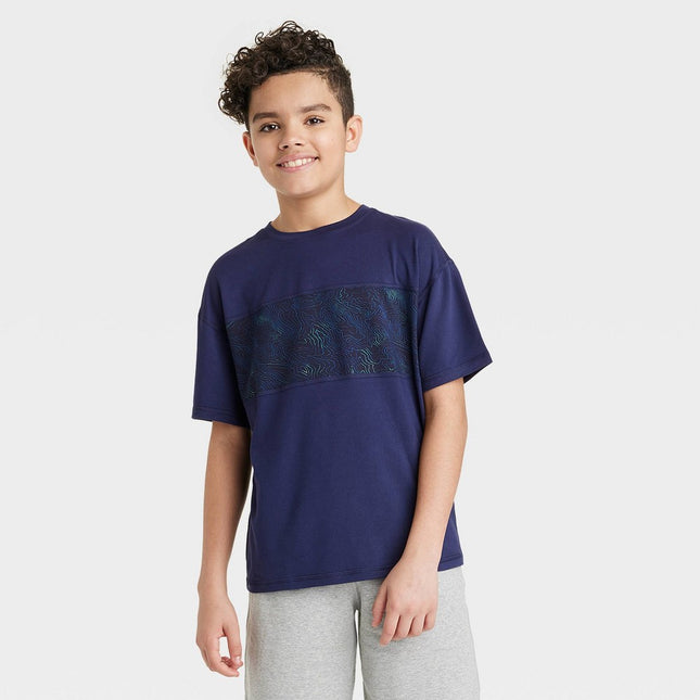 Boys' Chest Striped T-Shirt​ - All in Motion™ Navy Blue 