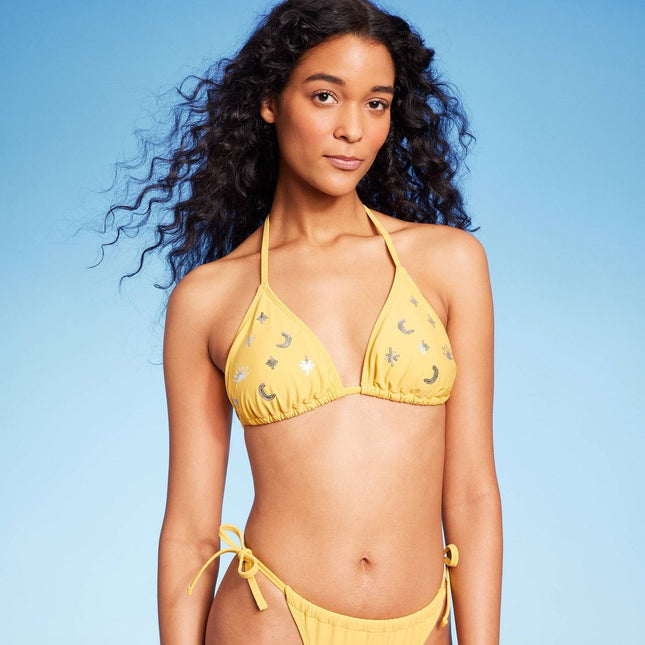 Women's Sequin Detail Triangle Bikini Top - Wild Fable™ Yellow XS