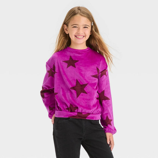 Girls' Microfleece Star Pullover Sweatshirt - Cat & Jack™ Magenta S