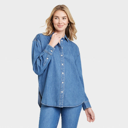 Women's Long Sleeve Denim Oversized Button Down Shirt - Universal Thread™ Blue XS
