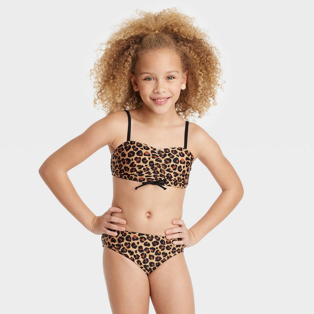 Girls' 'Delightful Cheetah' Shirred Center Bikini Set - art class™ M