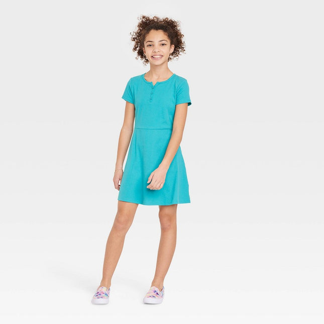 Girls' Henley Skater Knit Dress - art class™ Turquoise Green L