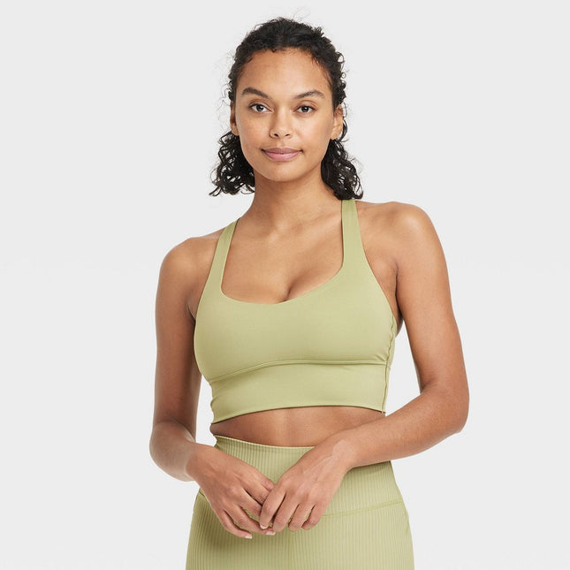 Women's Light Support Strappy Longline Sports Bra - All in Motion™ Olive Green XL