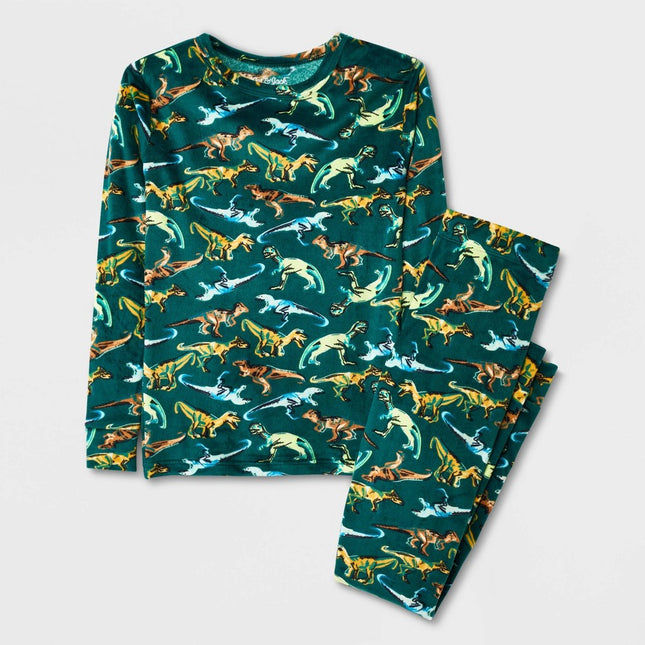 Kids' 2pc Long Sleeve Snuggly Soft Snug Fit Pajama Set - Cat & Jack™ Dark Green 14