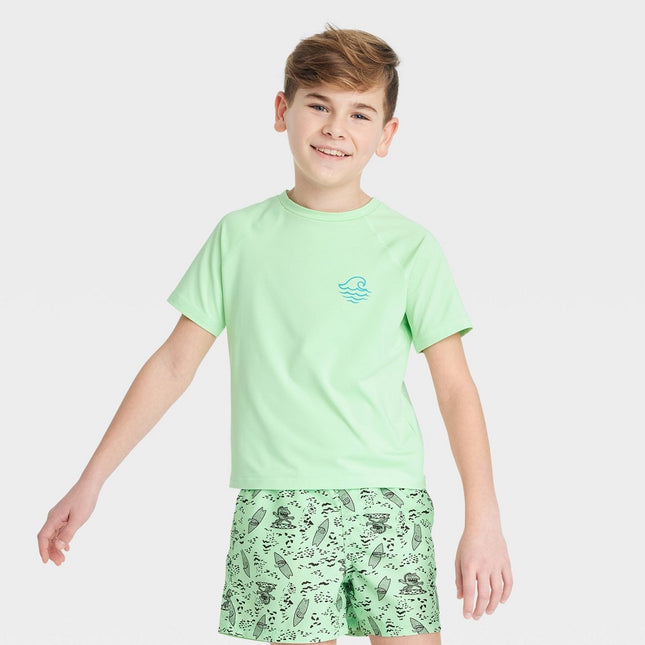 Boys' Short Sleeve Rash Guard Swim Shirt - art class™ Green S
