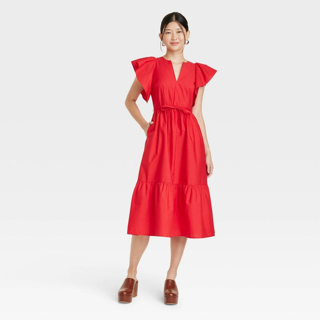 Women's Flutter Short Sleeve Midi Dress - A New Day™ Red S