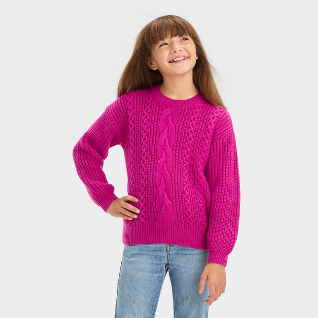 Girls' Cable Knit Pullover Sweater - Cat & Jack™ Purple S