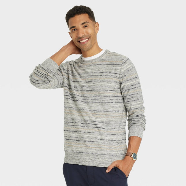 Men's Striped Crewneck Pullover Sweater - Goodfellow & Co™ Gray XXL