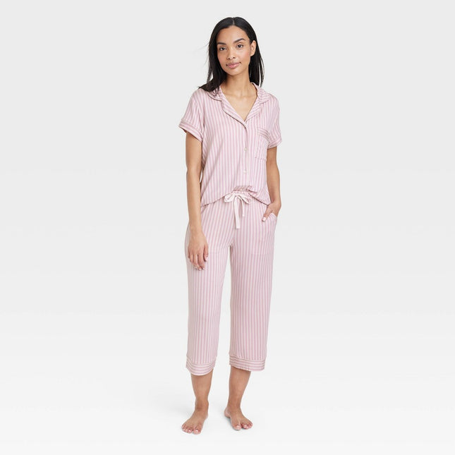 Women's Beautifully Soft Short Sleeve Notch Collar Top and Pants Pajama Set - Stars Above™ Pink XXL