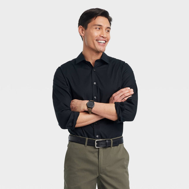 Men's Performance Dress Standard Fit Long Sleeve Button-Down Shirt - Goodfellow & Co™ Black M