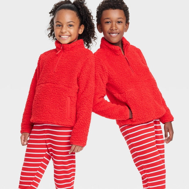 Kids' Faux Shearling Matching Family Half Zip-Up Pajama Pullover - Wondershop™ Red XL