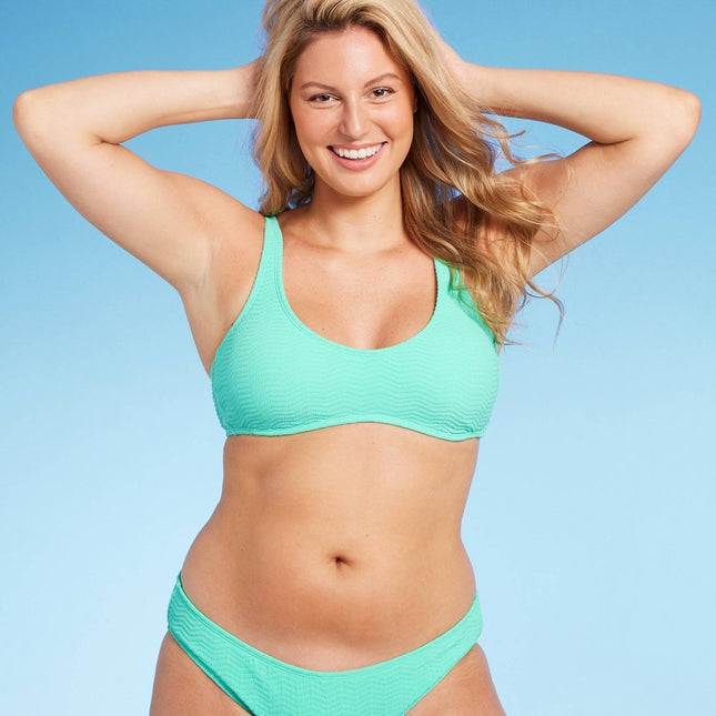 Women's Pucker Textured Bralette Bikini Top - Wild Fable™ Sea Green XL