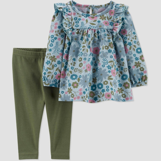 Carter's Just One You® Baby Girls' Ditsy Floral Top & Bottom Set - Olive Green 18M