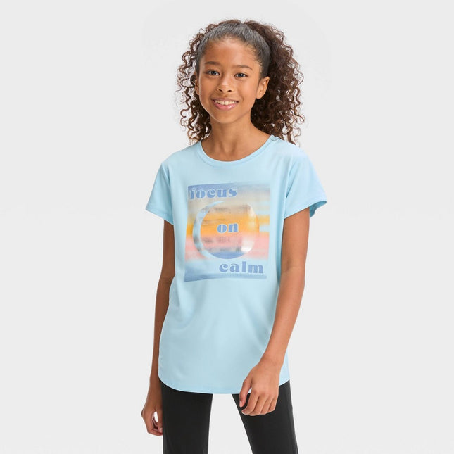 Girls' Short Sleeve 'Focus On Calm' Graphic T-Shirt - All in Motion™ Light Blue L
