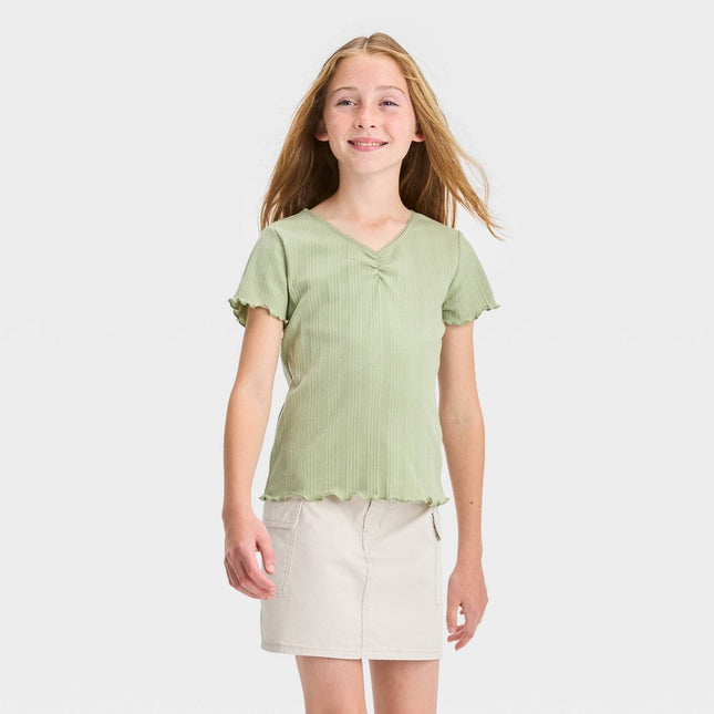 Girls' Short Sleeve Cinch Shirt - art class™ Olive Green M