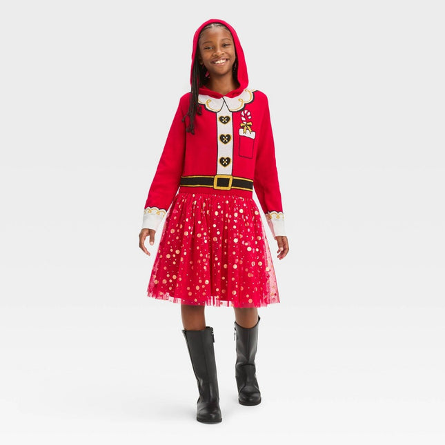 Girls' Santa Sweater Dress - Red L