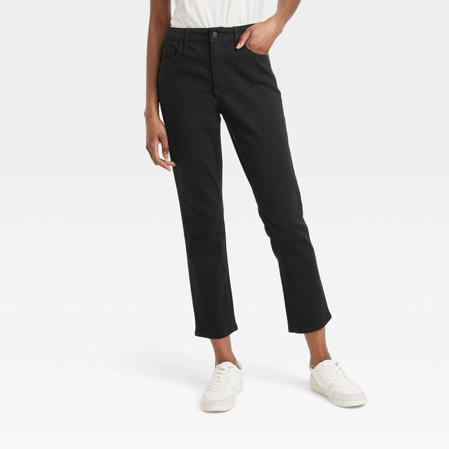 Women's High-Rise Slim Straight Jeans - Universal Thread™ Black 4 Short