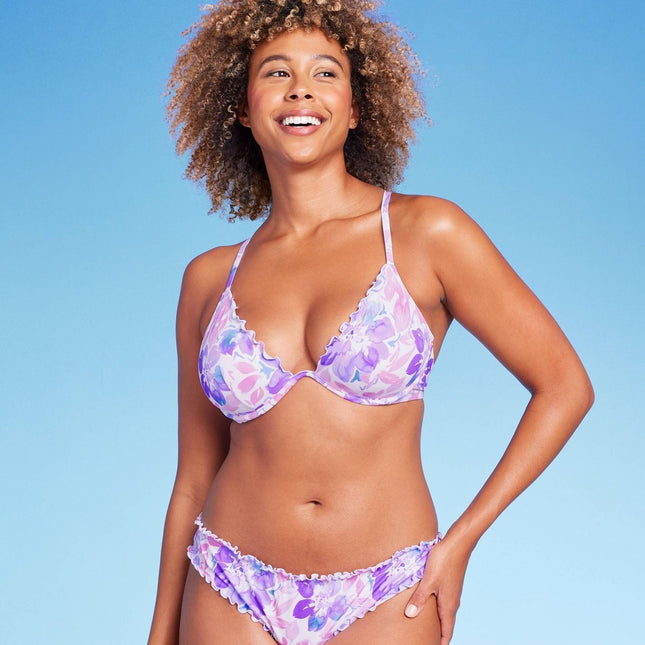 Women's Ruffle Underwire Bikini Top - Shade & Shore™ Purple Floral Print 38D