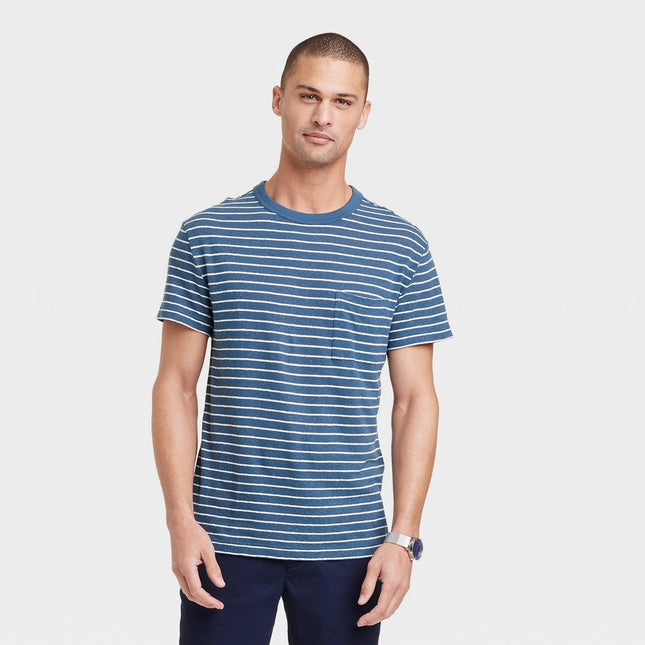 Men's Standard Fit Short Sleeve Hemp Cotton T-Shirt - Goodfellow & Co™ Navy Blue/Striped S