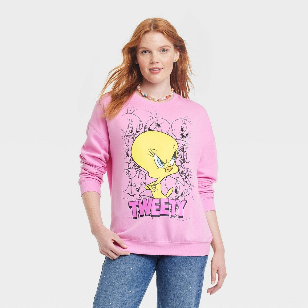 Women s Tweety Cozy Graphic Sweatshirt Pink M Value Vault