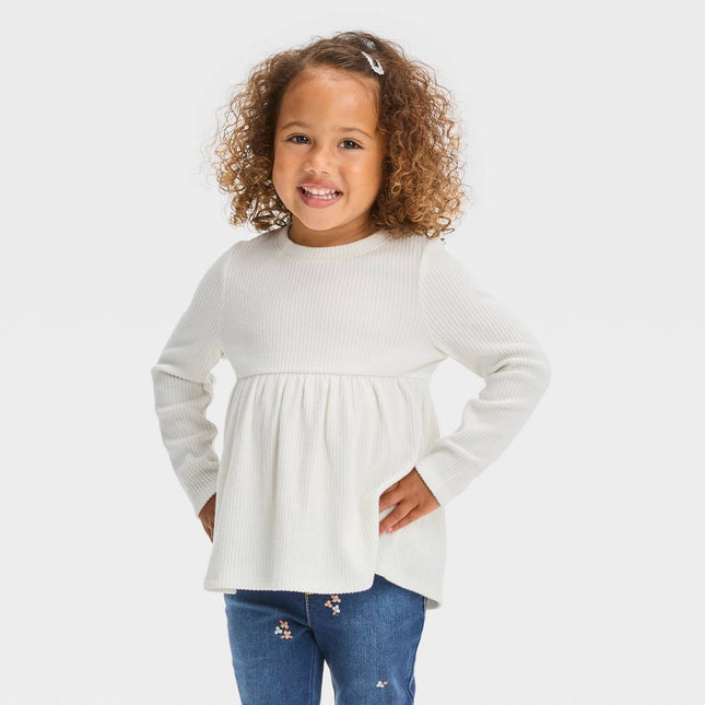 Toddler Girls' Ribbed Shirt - Cat & Jack™ Cream 3T