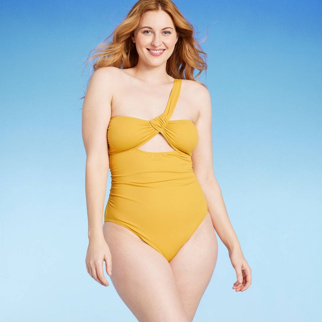 Women's Asymmetric Twist One Piece Swimsuit - Shade & Shore™ Gold L