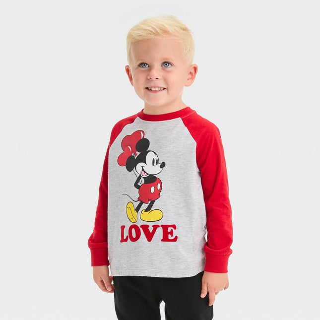 Toddler Boys' Mickey Mouse Valentine's Day Heart Balloons T-Shirt - Red/Gray 4T