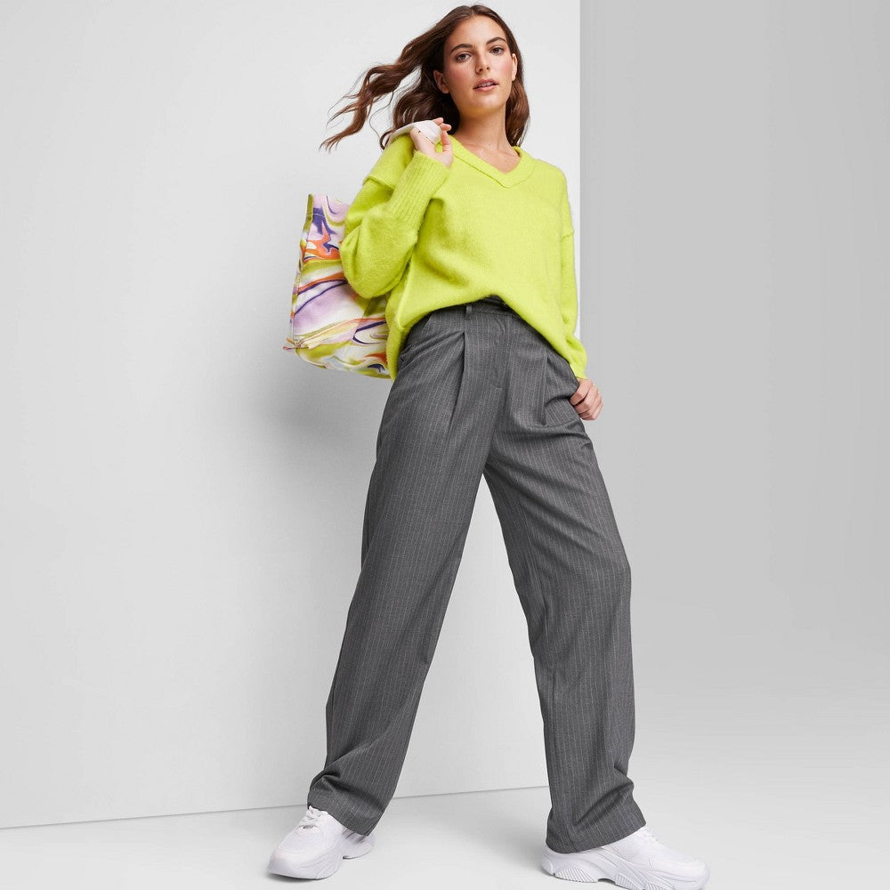 Women s Wide Leg Trousers Gray Pinstriped Value Vault