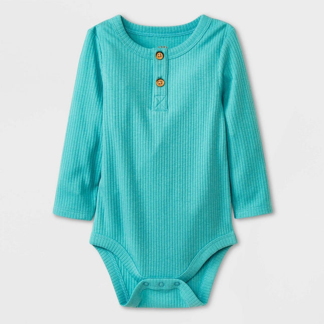 Baby Ribbed Henley Bodysuit - Cat & Jack™ Turquoise Green 3-6M