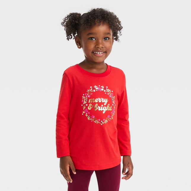 Toddler Girls' 'Merry & Bright' Long Sleeve T-Shirt - Cat & Jack™ Red 5T