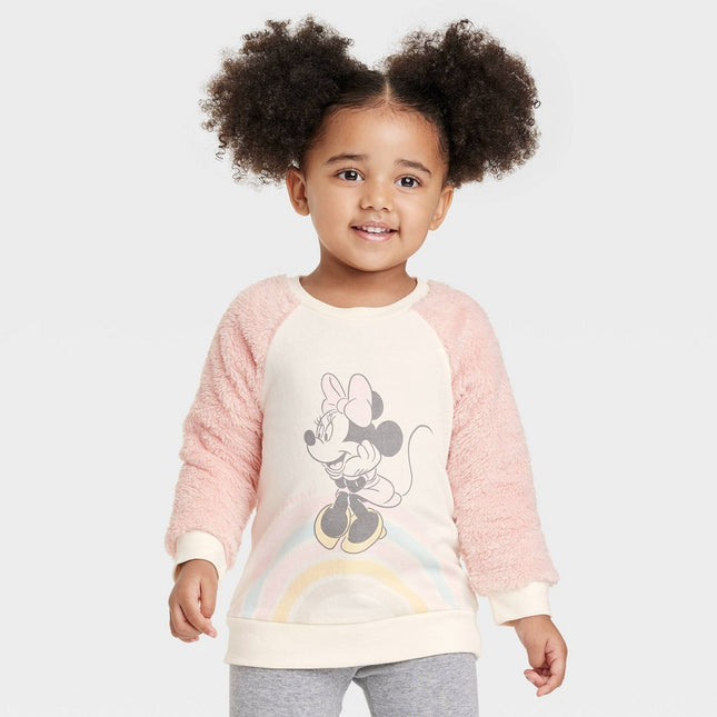 Toddler Girls' Minnie Mouse Solid Pullover Sweatshirt - Pink 2T
