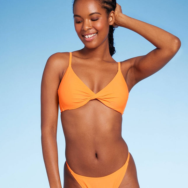 Women'sTwist-Front Bralette Bikini Top - Wild Fable™ Orange S: Teen Swimwear, Adjustable Straps, Recycled Polyester