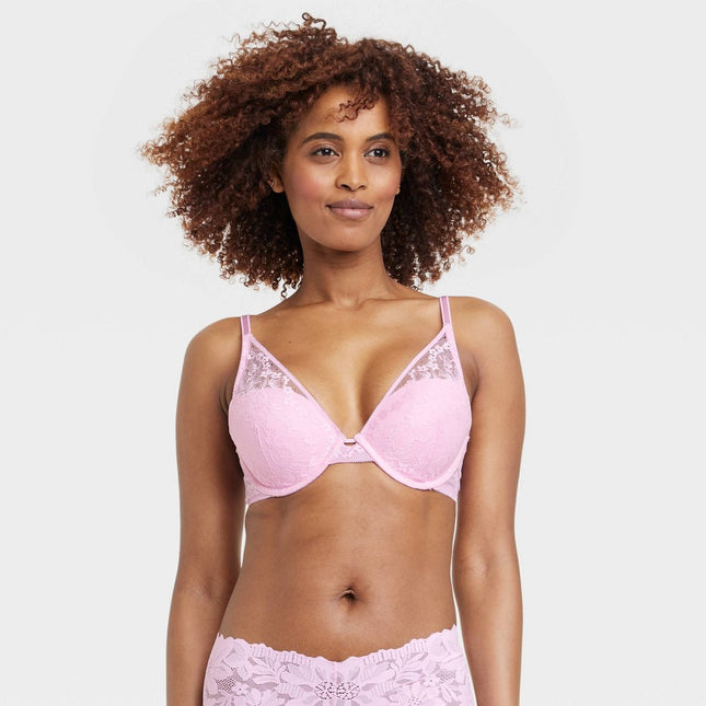 Women's Lace Plunge Push-Up Bra - Auden™ Pink 34B